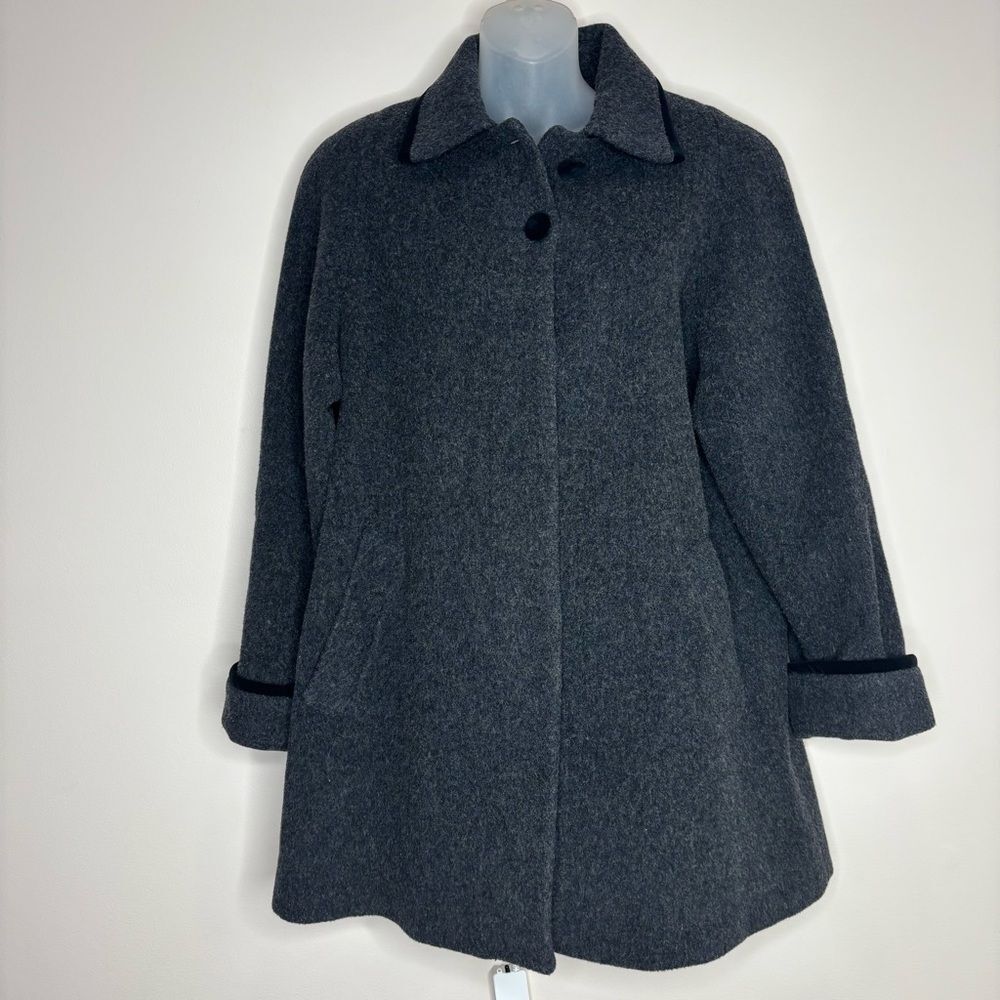 Vintage 100% Wool PeaCoat Grey Gray 8P Petite Long jacket Coat button up